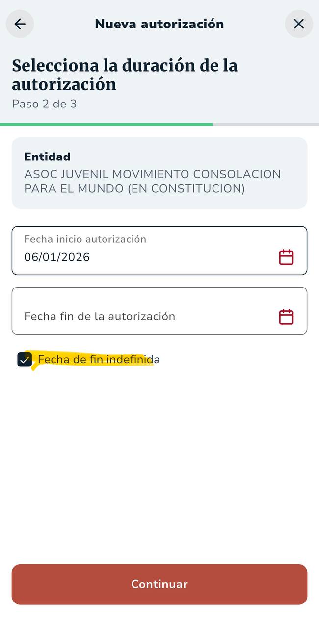 Configurar fecha de autorización